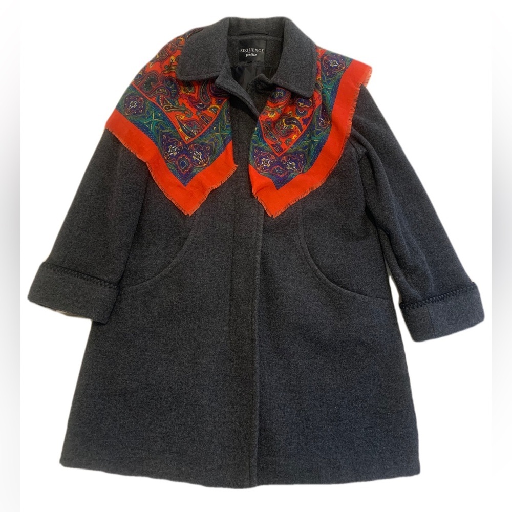 Vintage Sequence Petite Gray Wool Blend Coat Jacket 6p Made In Romania